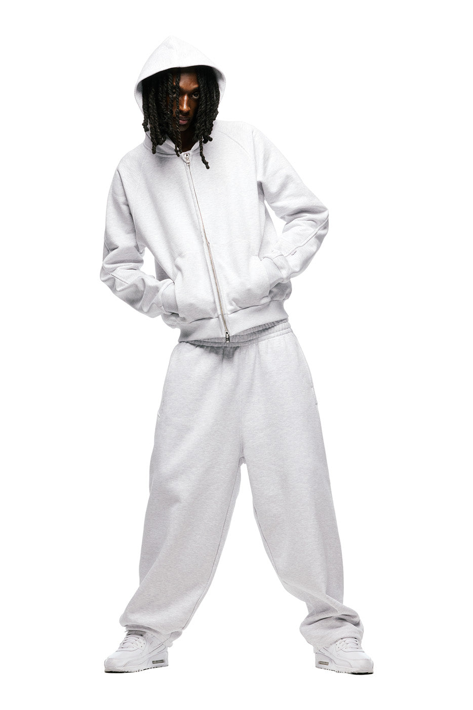 LIL CALM ZIP HOODIE LIGHT GREY MELANGE