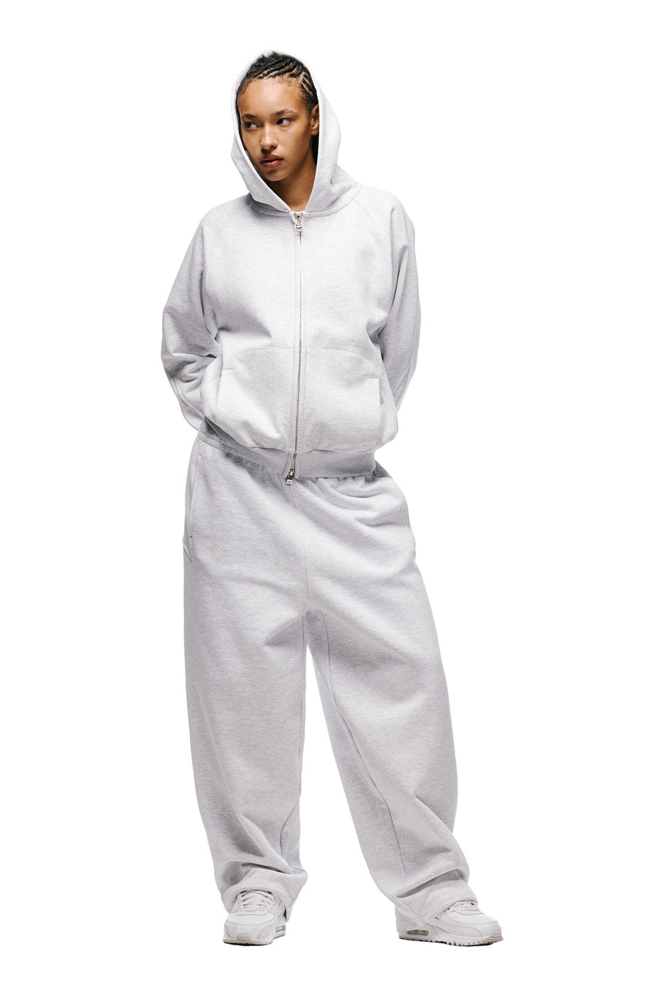 LIL CALM ZIP HOODIE LIGHT GREY MELANGE