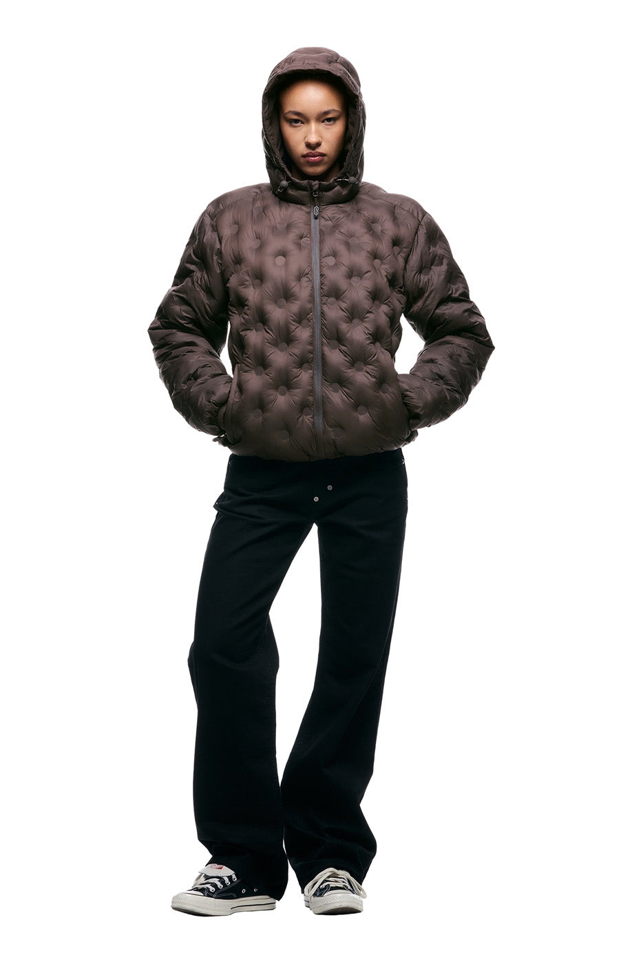LIGHT WEIGHT DOT PUFFER JACKET TERIYAKI BROWN