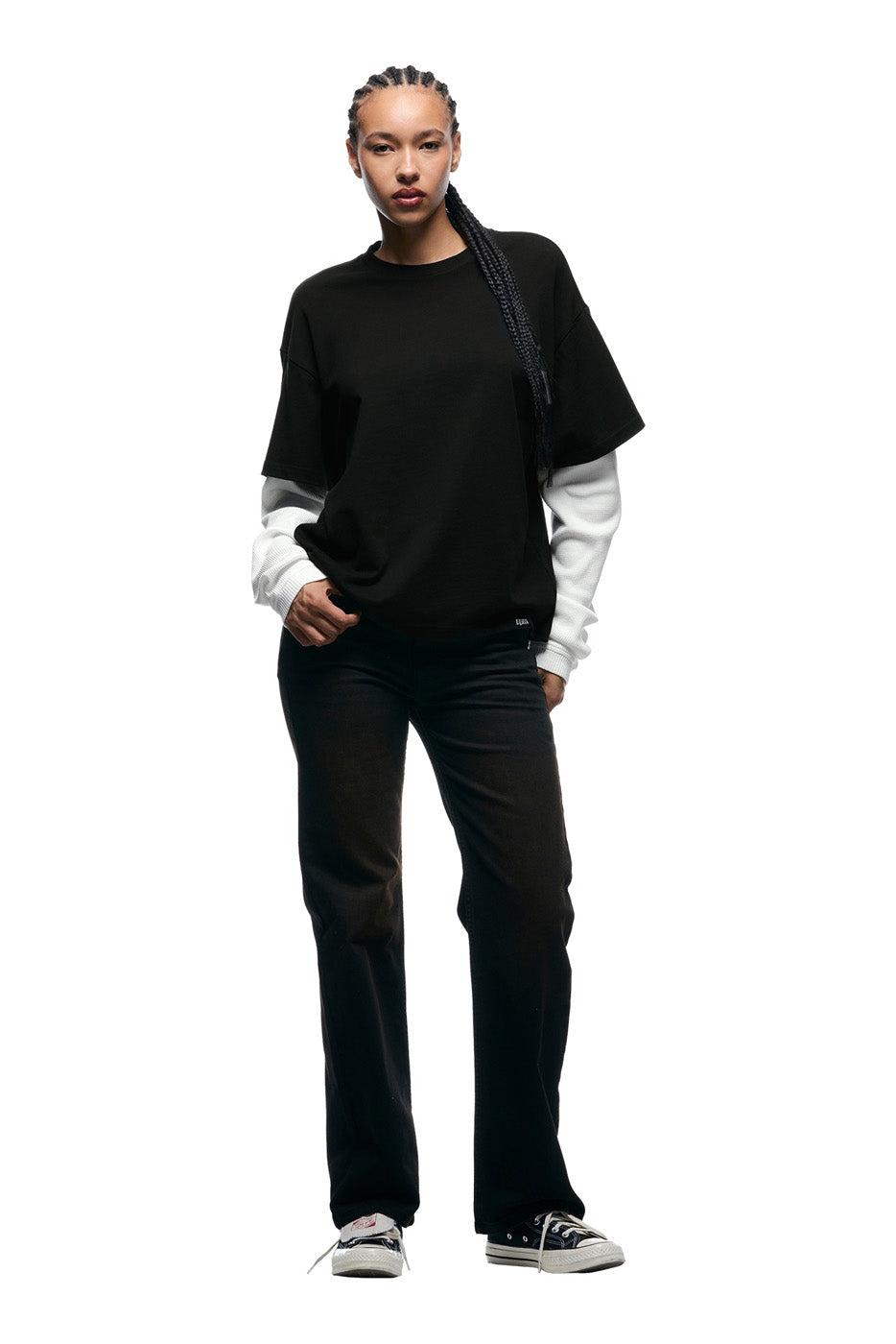 TWO TONE WAFFLE HENLEY BLACK/ANTHRACITE