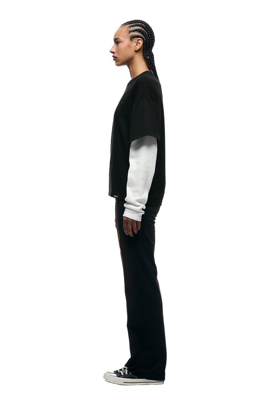 TWO TONE WAFFLE HENLEY BLACK/ANTHRACITE