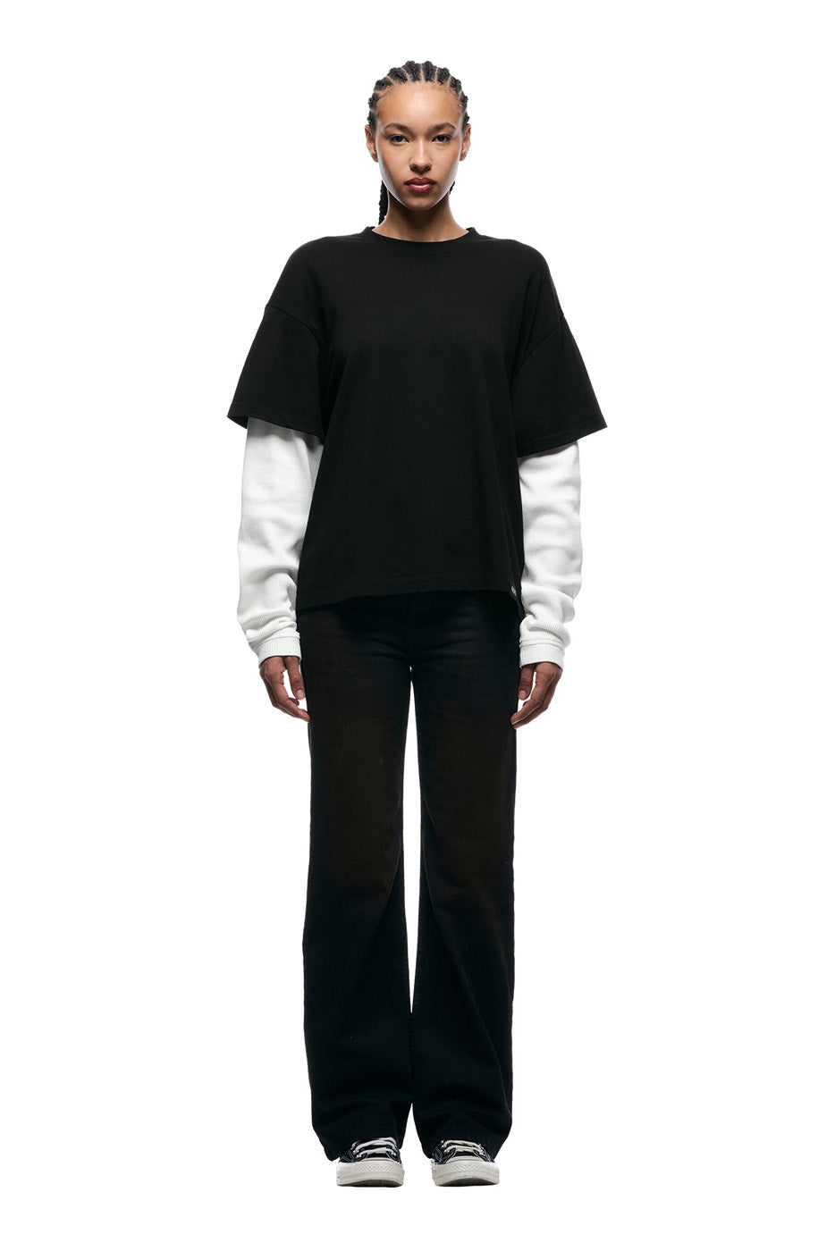 TWO TONE WAFFLE HENLEY BLACK/ANTHRACITE