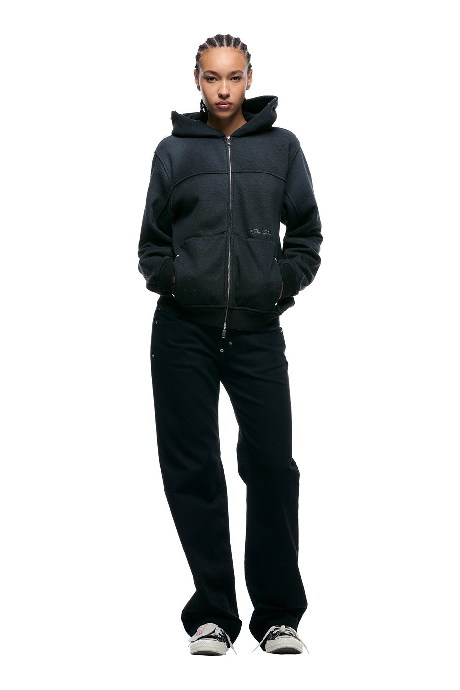 DISTRESSED ZIP HOODIE BLACK