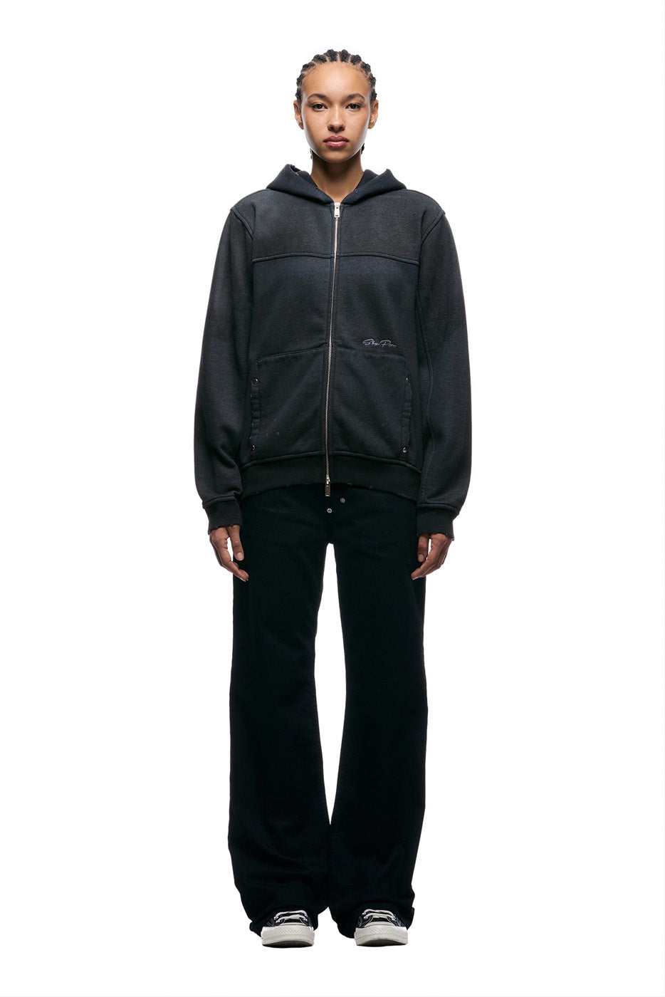 DISTRESSED ZIP HOODIE BLACK