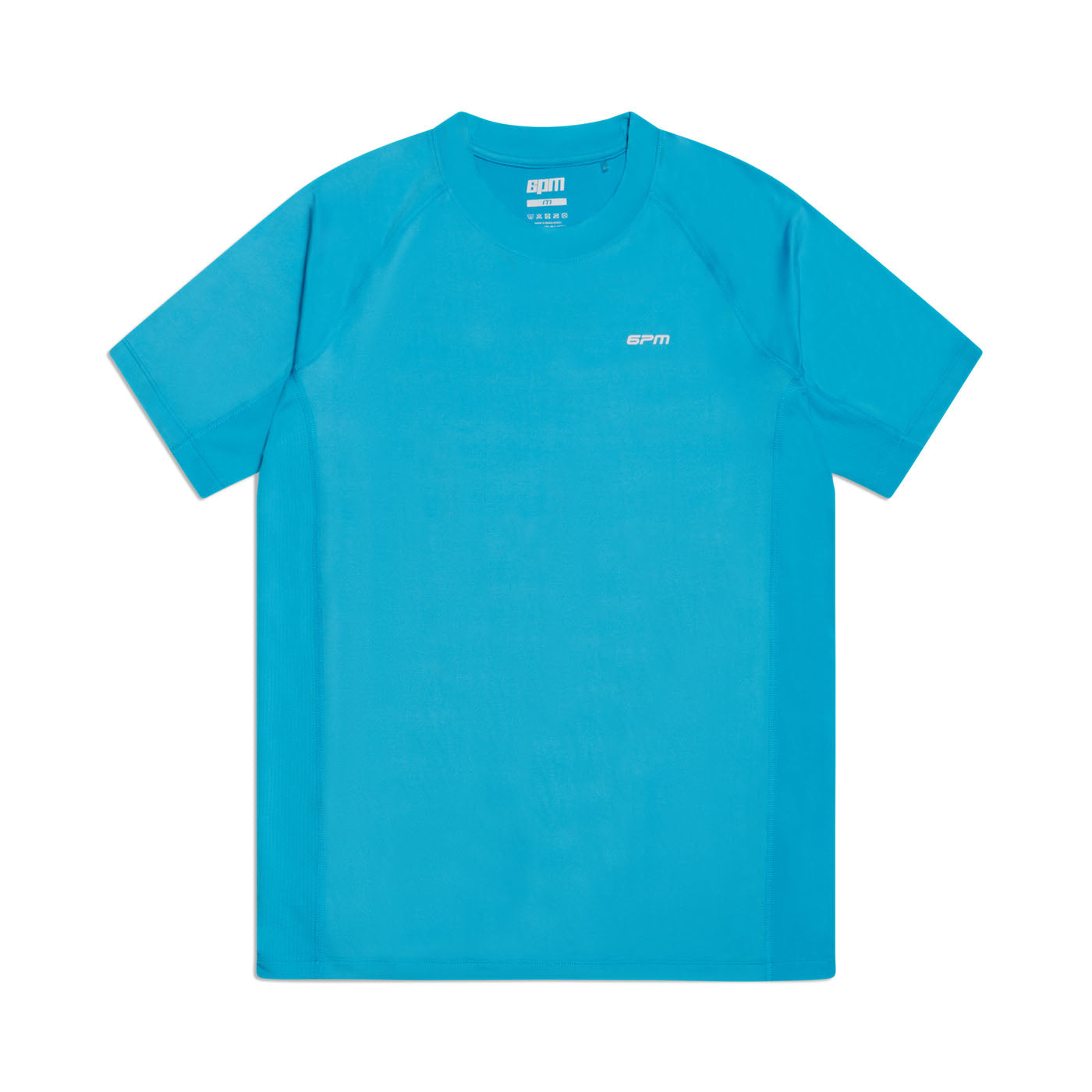 The 6PM SPORTS T-SHIRT AQUA BLUE by 6PM is a short-sleeve tee in bright blue with a small white SPM logo on the chest, shown on a white background.