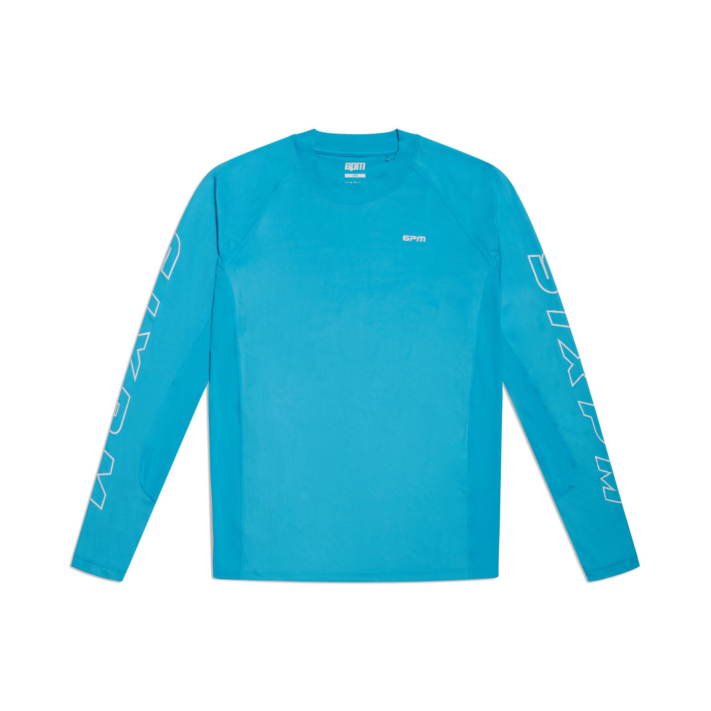 The 6PM SPORTS LONGSLEEVE AQUA BLUE by 6PM features white WAVY text on both sleeves and a small white WAVY logo on the upper left chest, displayed flat on a white background.