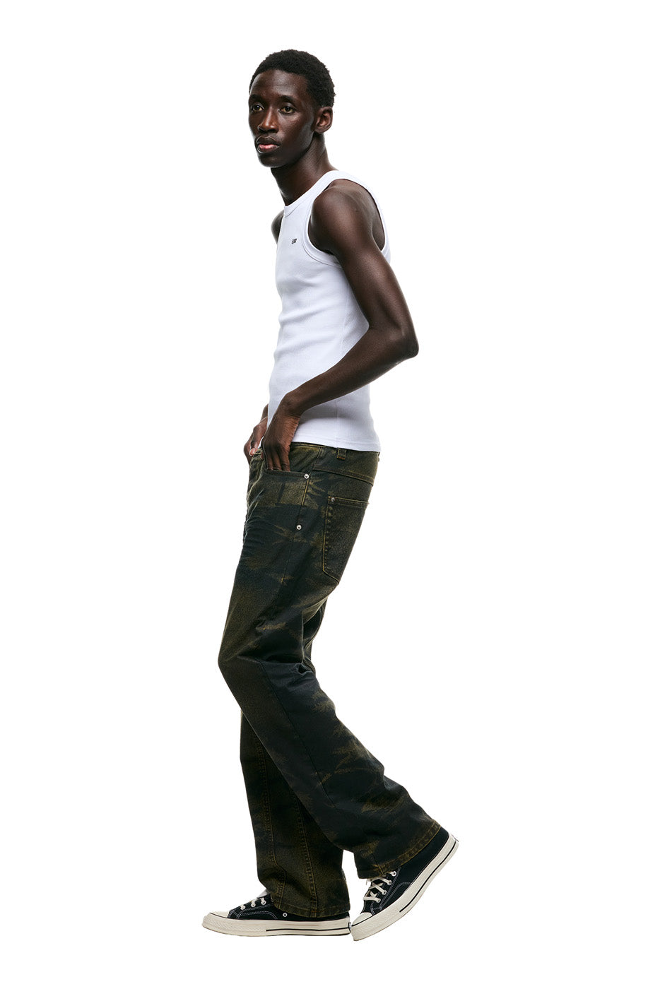 BOOTCUT DENIM DARK BLUE WITH YELLOW OVERDYE
