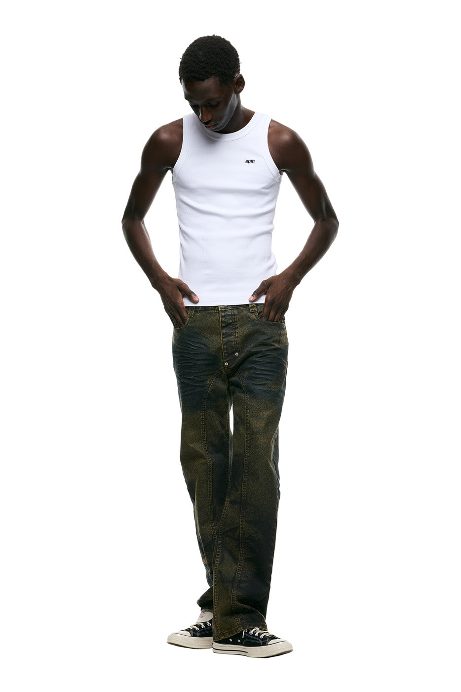 BOOTCUT DENIM DARK BLUE WITH YELLOW OVERDYE