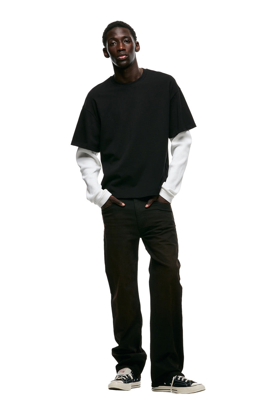 TWO TONE WAFFLE HENLEY BLACK/ANTHRACITE