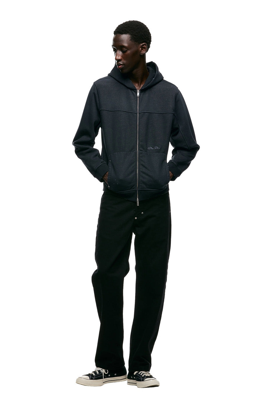 DISTRESSED ZIP HOODIE BLACK