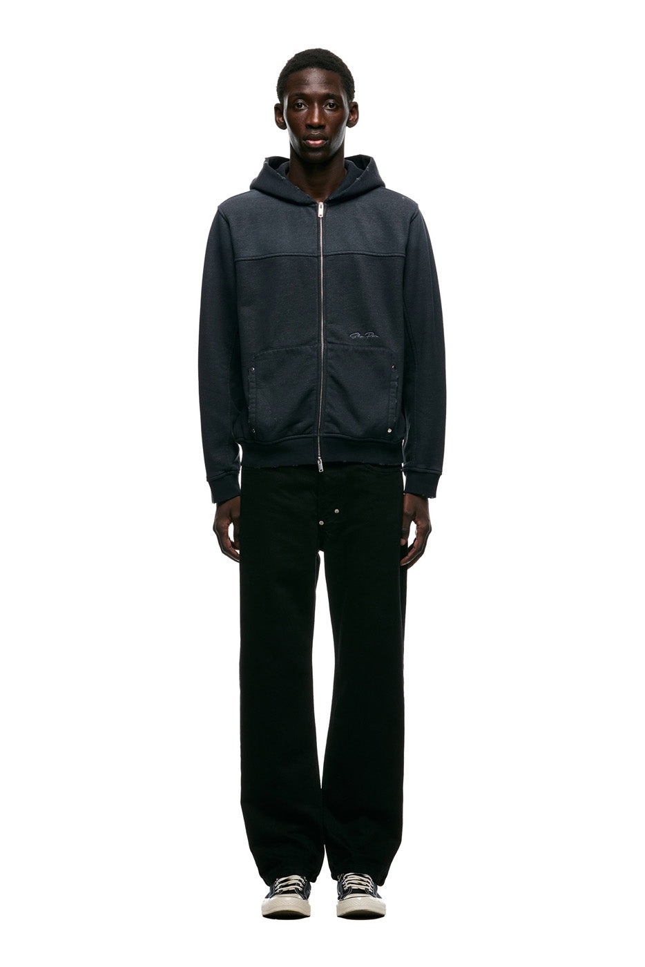 DISTRESSED ZIP HOODIE BLACK