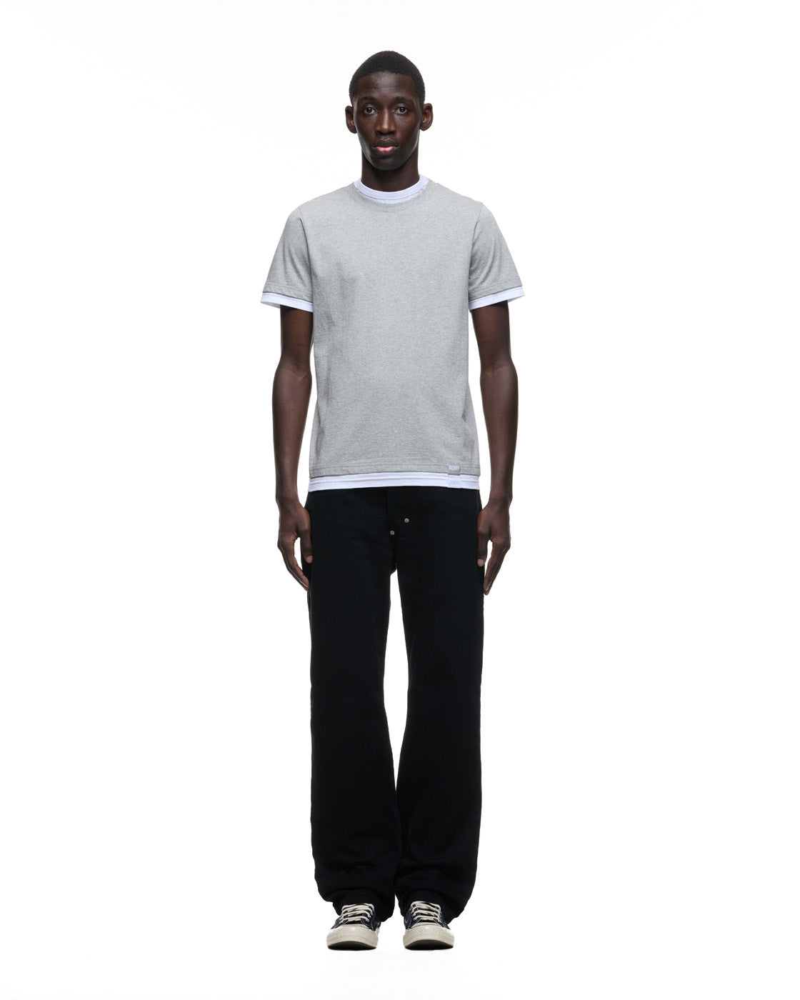 6PM+ DOUBLE LAYER T-SHIRT MID GREY MELANGE /WHITE