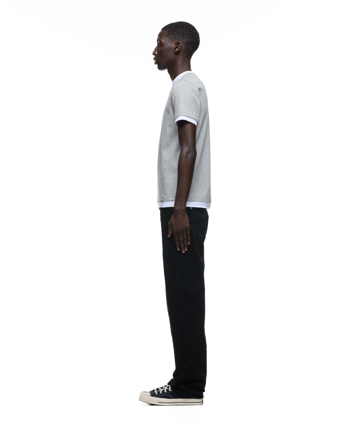6PM+ DOUBLE LAYER T-SHIRT MID GREY MELANGE /WHITE