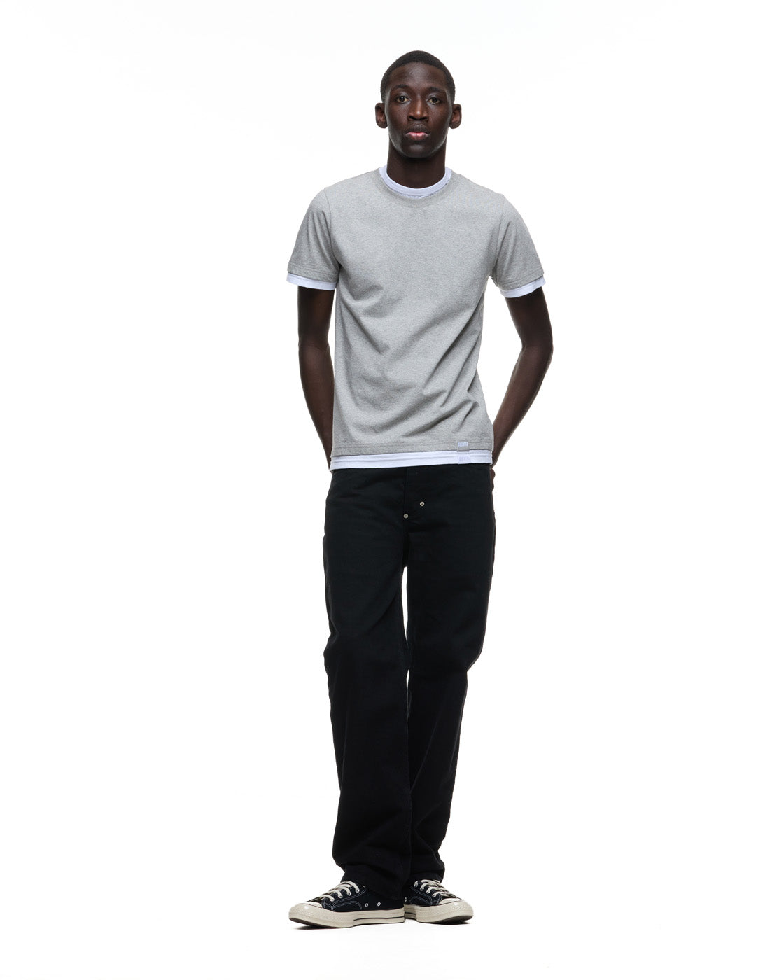 6PM+ DOUBLE LAYER T-SHIRT MID GREY MELANGE /WHITE