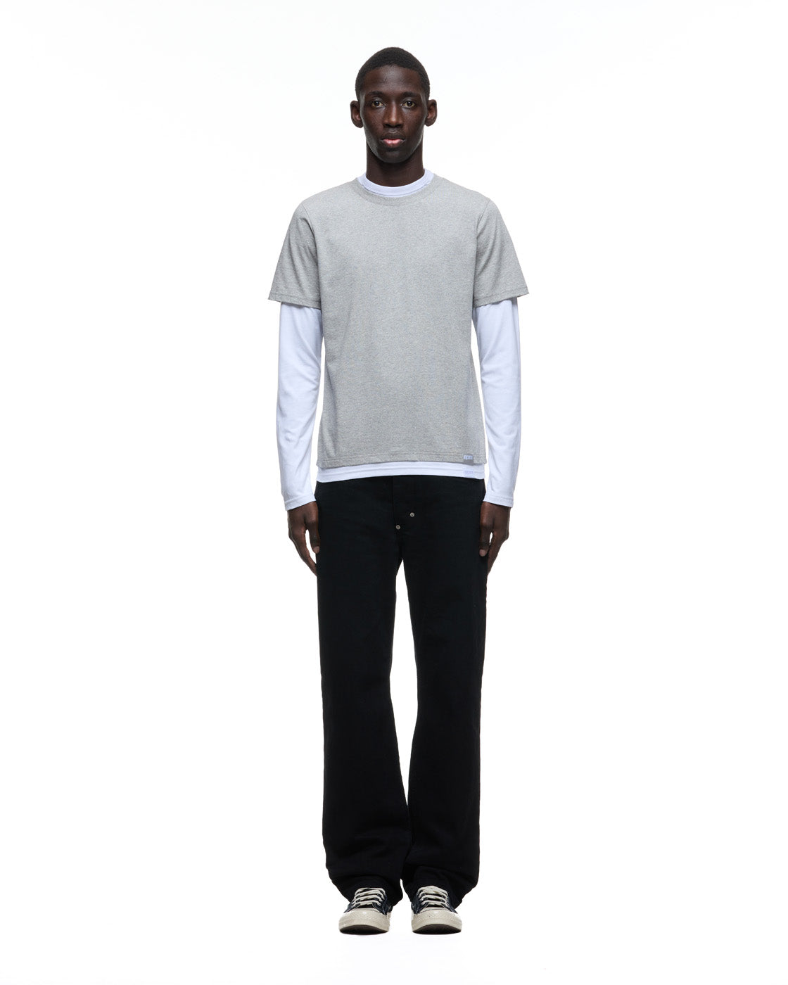 6PM+ DOUBLE LAYER LONGSLEEVE MID GREY MELANGE /WHITE