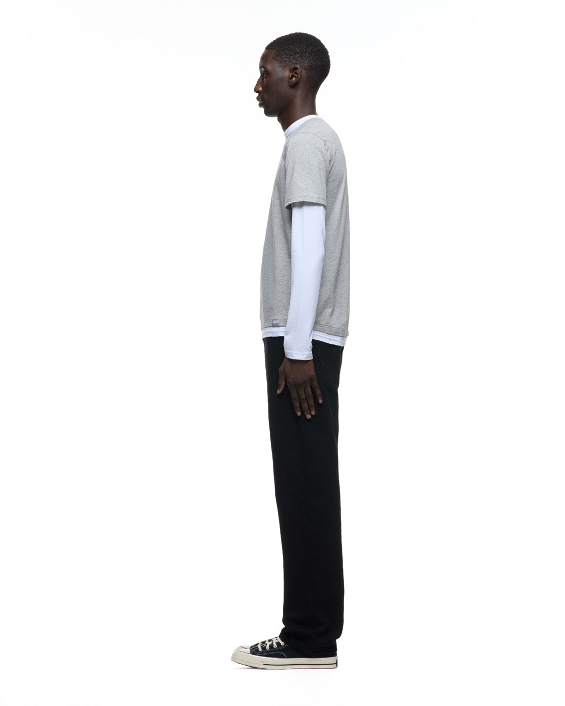 6PM+ DOUBLE LAYER LONGSLEEVE MID GREY MELANGE /WHITE