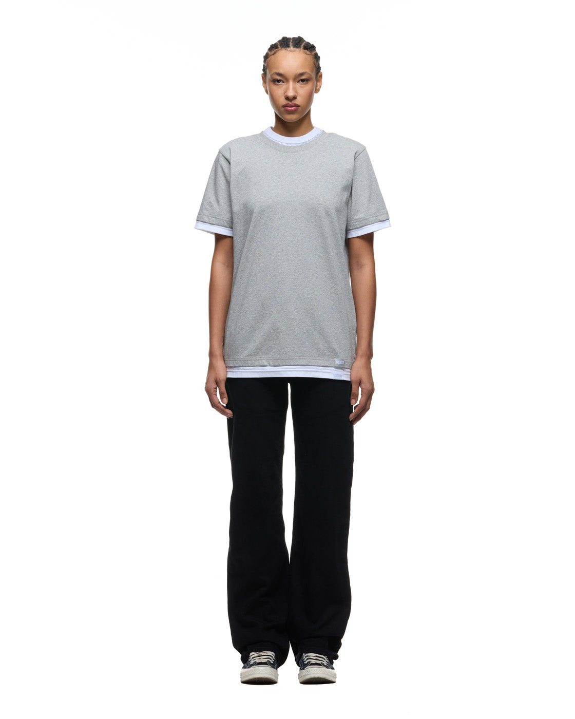 6PM+ DOUBLE LAYER T-SHIRT MID GREY MELANGE /WHITE