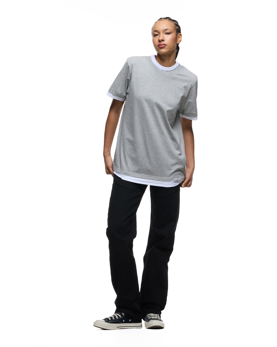 6PM+ DOUBLE LAYER T-SHIRT MID GREY MELANGE /WHITE