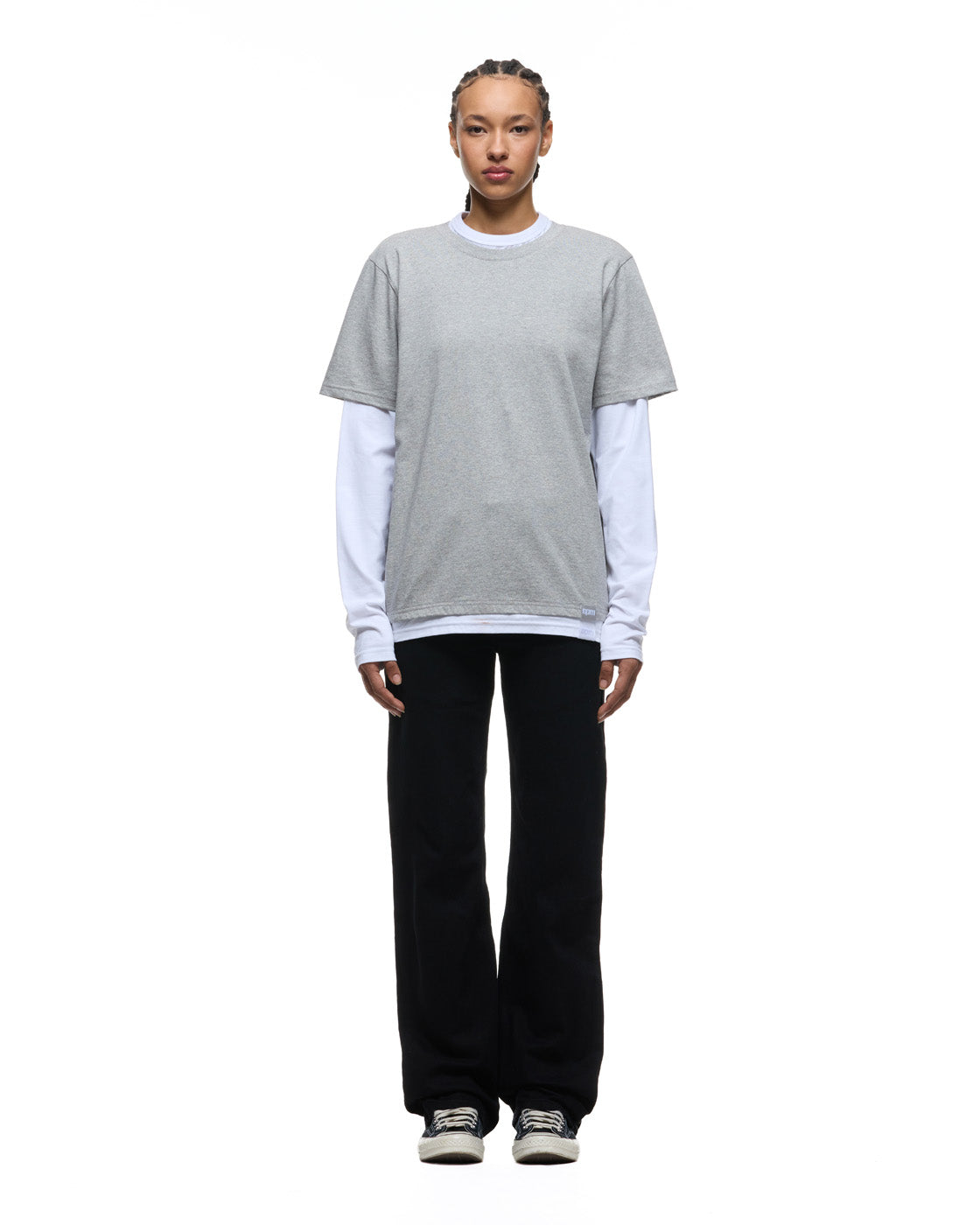 6PM+ DOUBLE LAYER LONGSLEEVE MID GREY MELANGE /WHITE