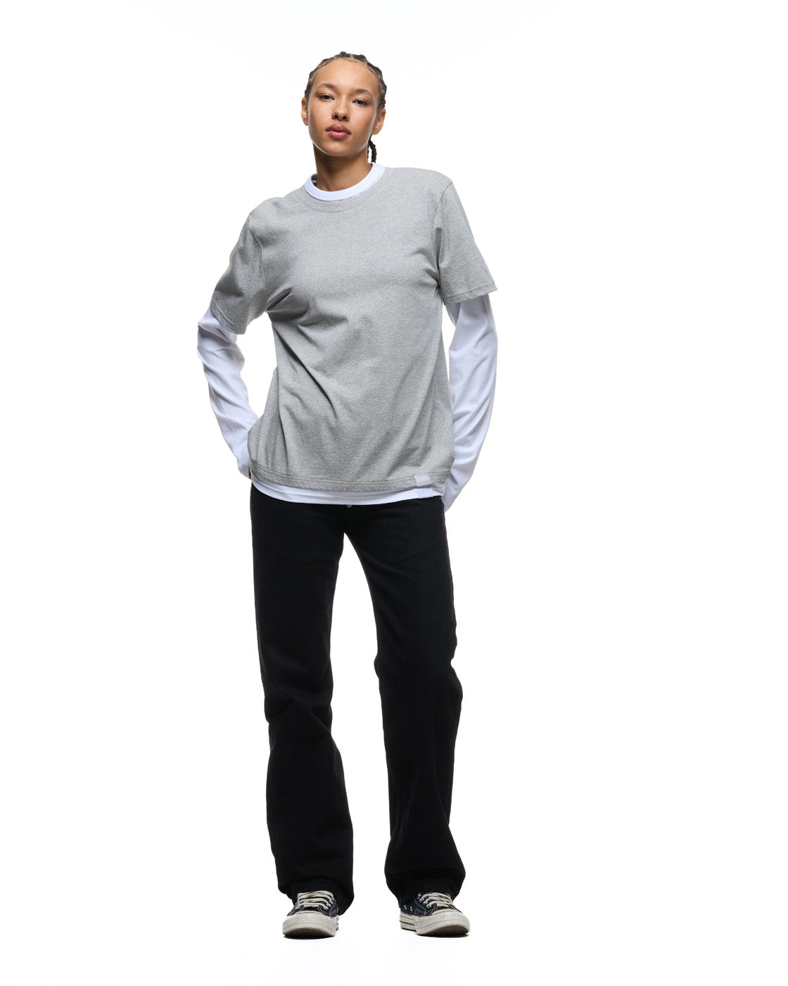 6PM+ DOUBLE LAYER LONGSLEEVE MID GREY MELANGE /WHITE