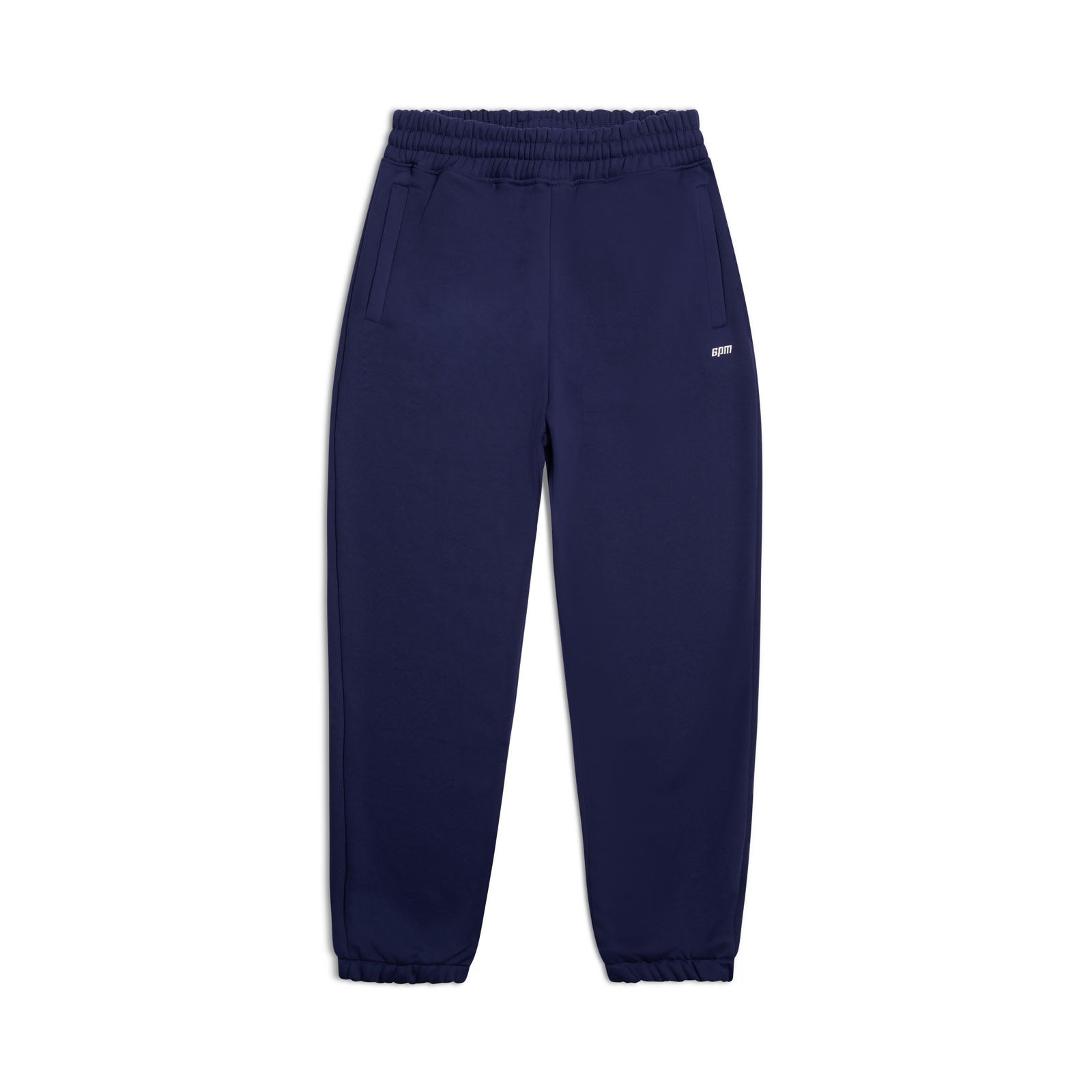 The CUFF JOGGER ORBIT BLUE by 6PM features an elastic waistband, side pockets, and cuffed ankles. Shown in orbit blue, laid flat on a white background.