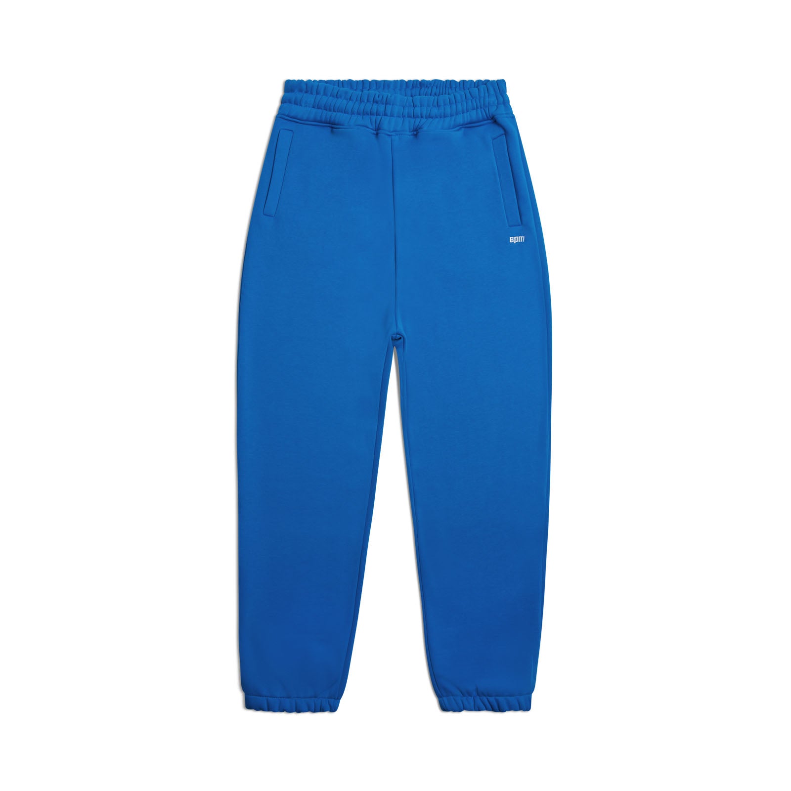 The 6PM CUFF JOGGER PRINCESS BLUE features a classic sweatpants fit with an elastic waistband and cuffs, two side pockets, and a small white logo on the left hip, shown on a plain white background.