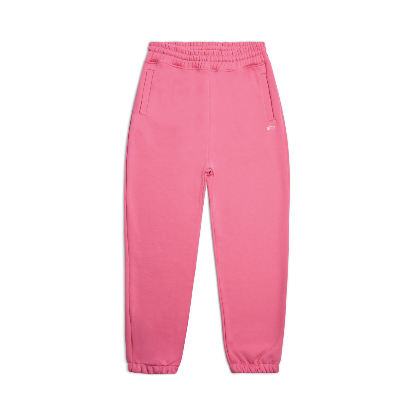 CUFF JOGGER HOT PINK by 6PM: classic fit sweatpants in bright hot pink with elastic waistband, side pockets, and cuffed ankles, shown laid flat on a white background.