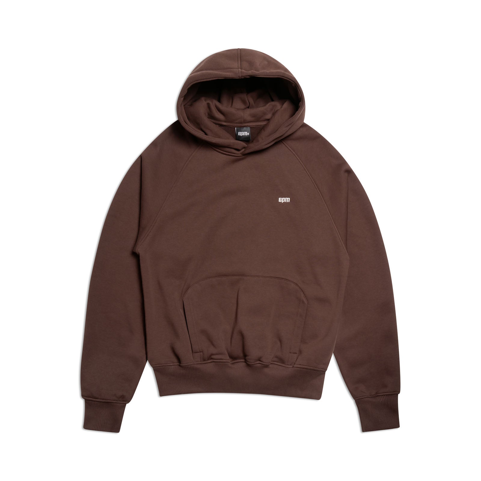 The HOODIE CHOCOLATE BROWN by 6PM features raglan sleeves, a kangaroo pocket, and a small white chest logo—ideal for everyday wear and shown on a plain white background.