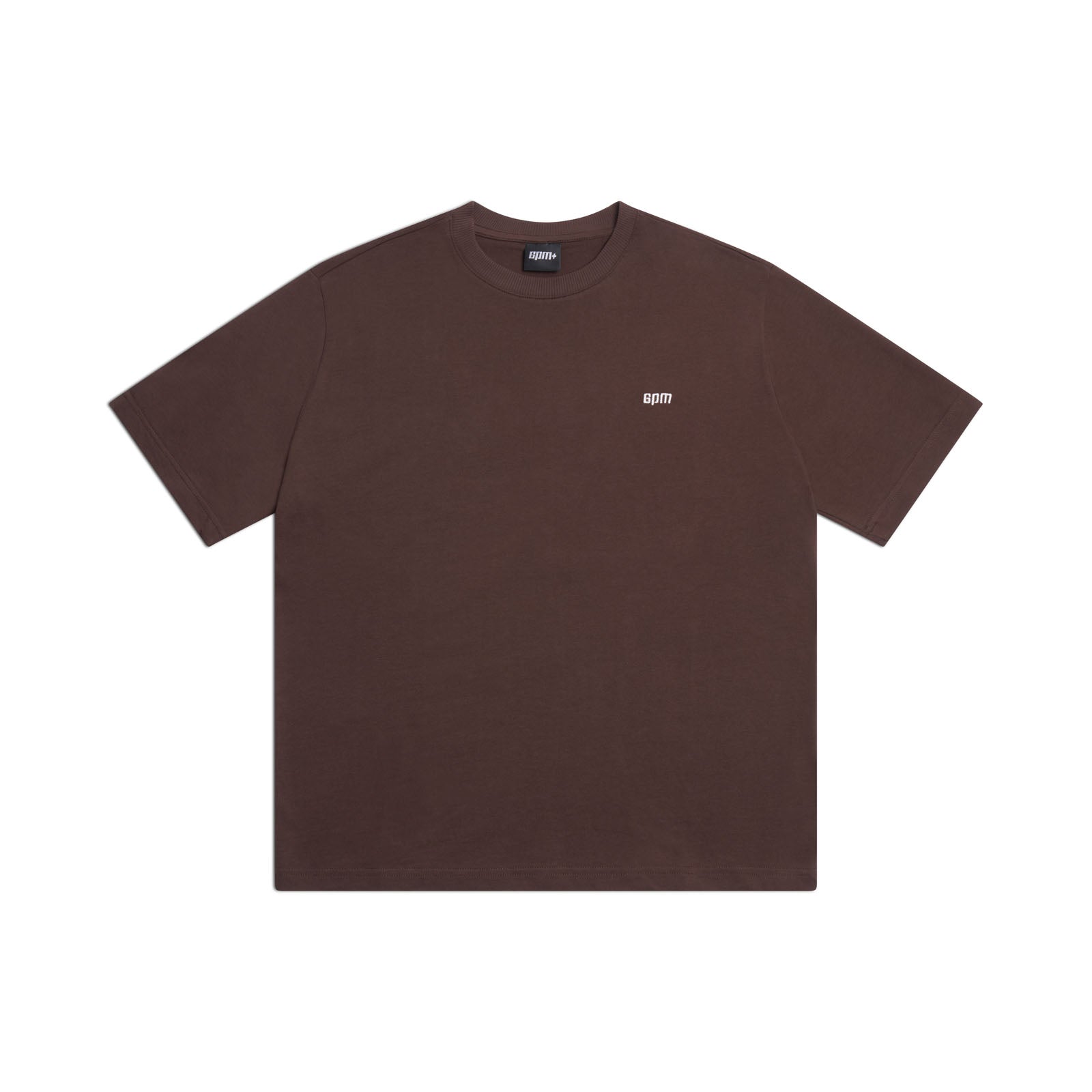 The 6PM T-SHIRT CHOCOLATE BROWN features short sleeves and a small white logo on the left chest, shown on a white background.