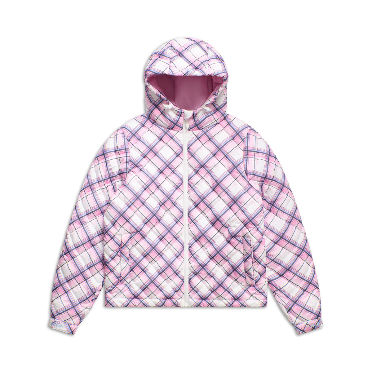 PLAID PUFFER JACKET PINK
