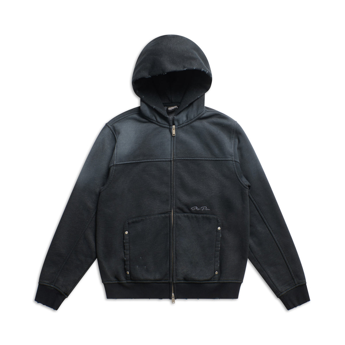 DISTRESSED ZIP HOODIE BLACK