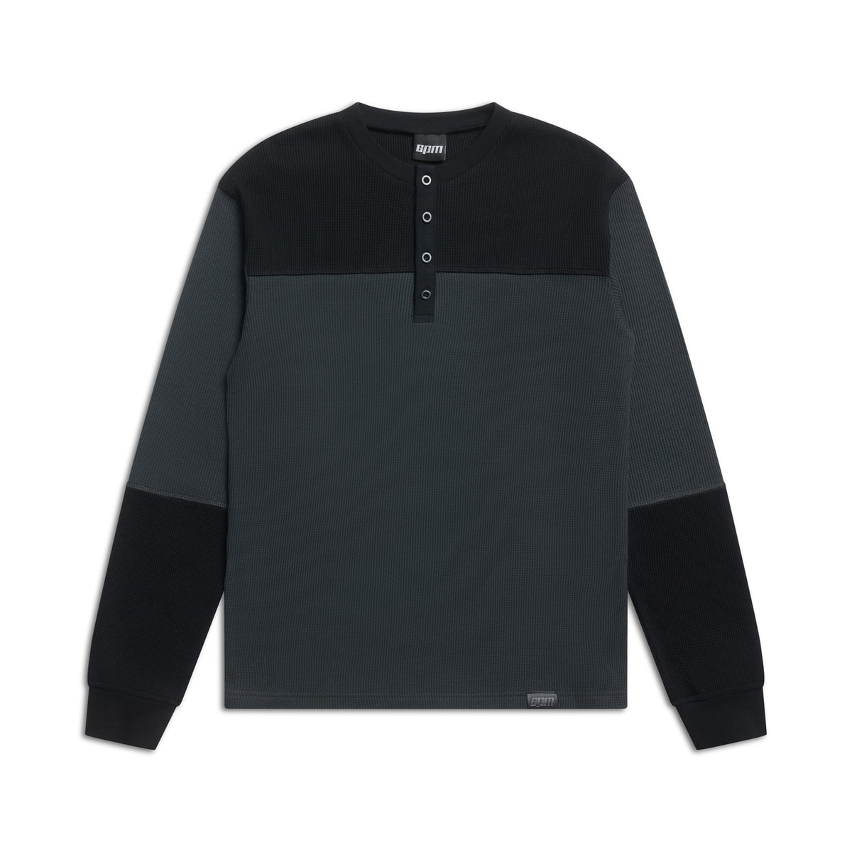 TWO TONE WAFFLE HENLEY BLACK/ANTHRACITE