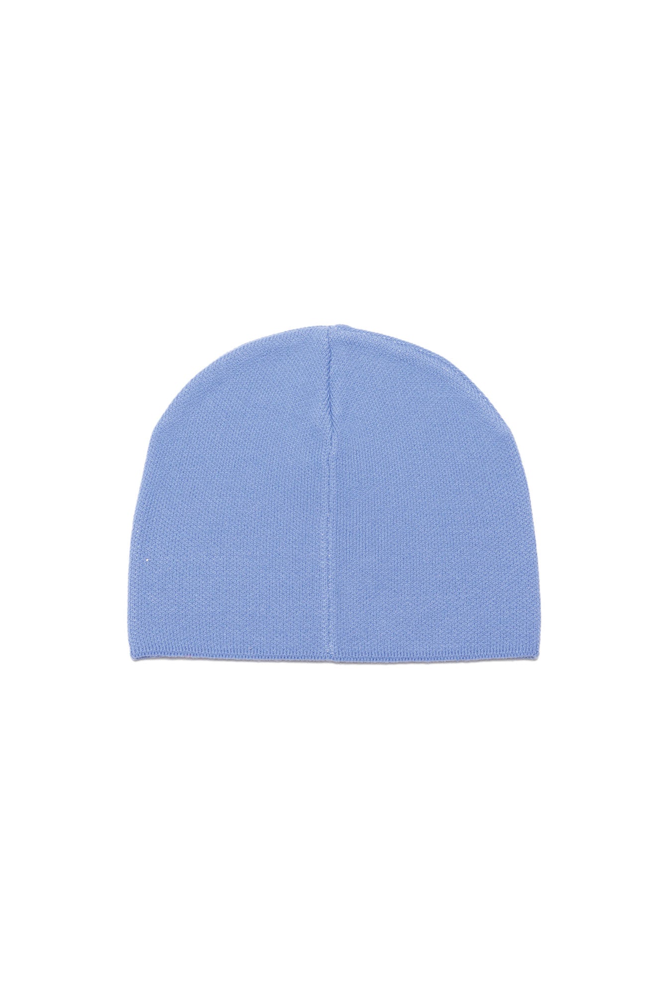 The 6PM SCRIPT LOGO BEANIE in Persian Blue is shown from above on a white background.