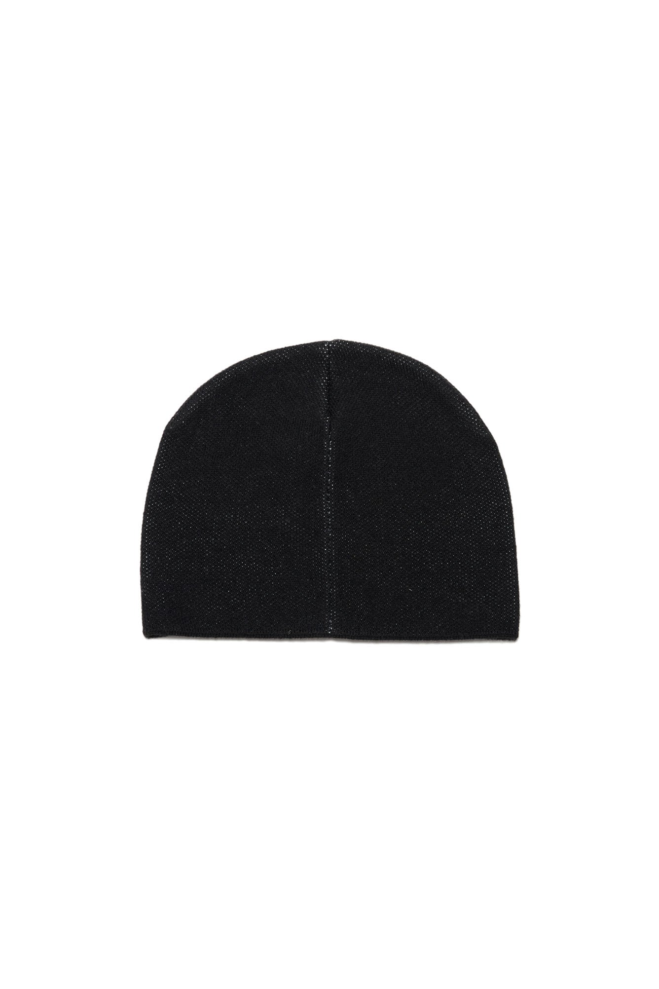 The 6PM SCRIPT LOGO BEANIE BLACK is a fabric cap with a simple, rounded design and visible middle stitching, showcased against a white background.
