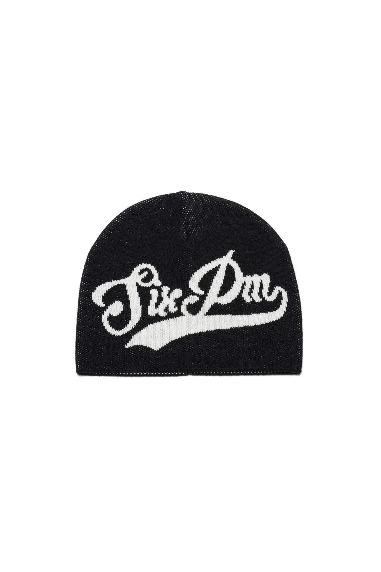 The SCRIPT LOGO BEANIE BLACK by 6PM is a black knit beanie featuring "Sick Dem" in bold white script lettering on the front.