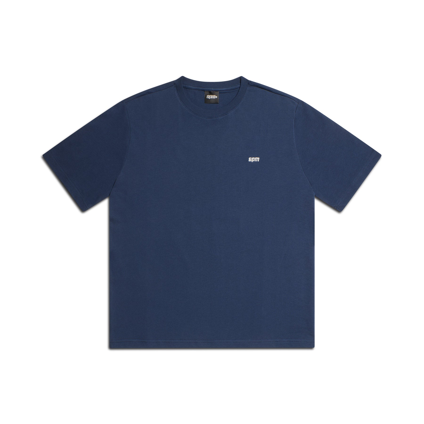 The 6PM T-SHIRT NAVY is a classic navy blue short-sleeve tee featuring a small white logo on the left chest, displayed flat on a white background.