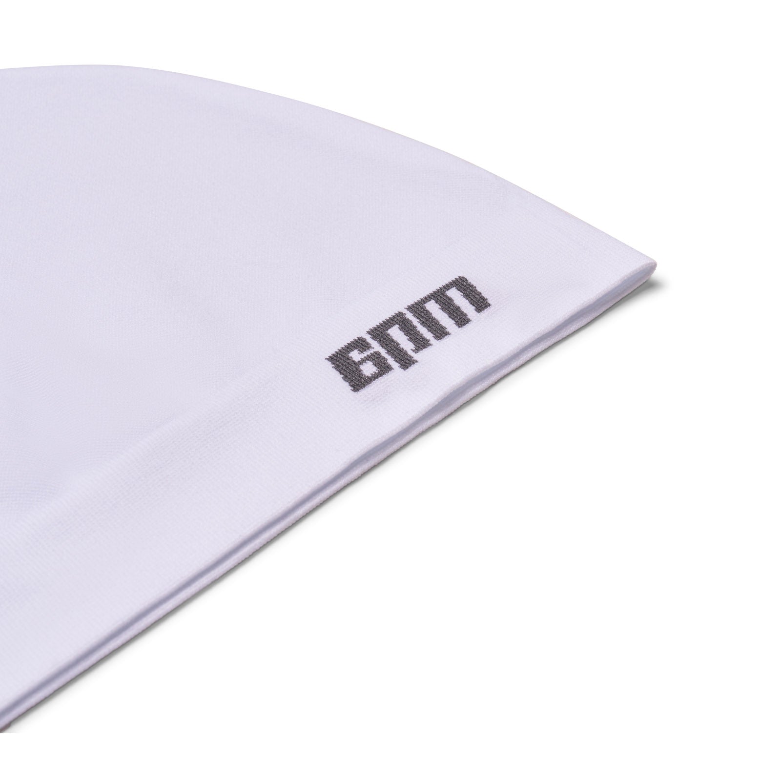 The 6PM TECHNICAL LOGO BEANIE WHITE features black BAM embroidery near the bottom edge and is shown against a white background.