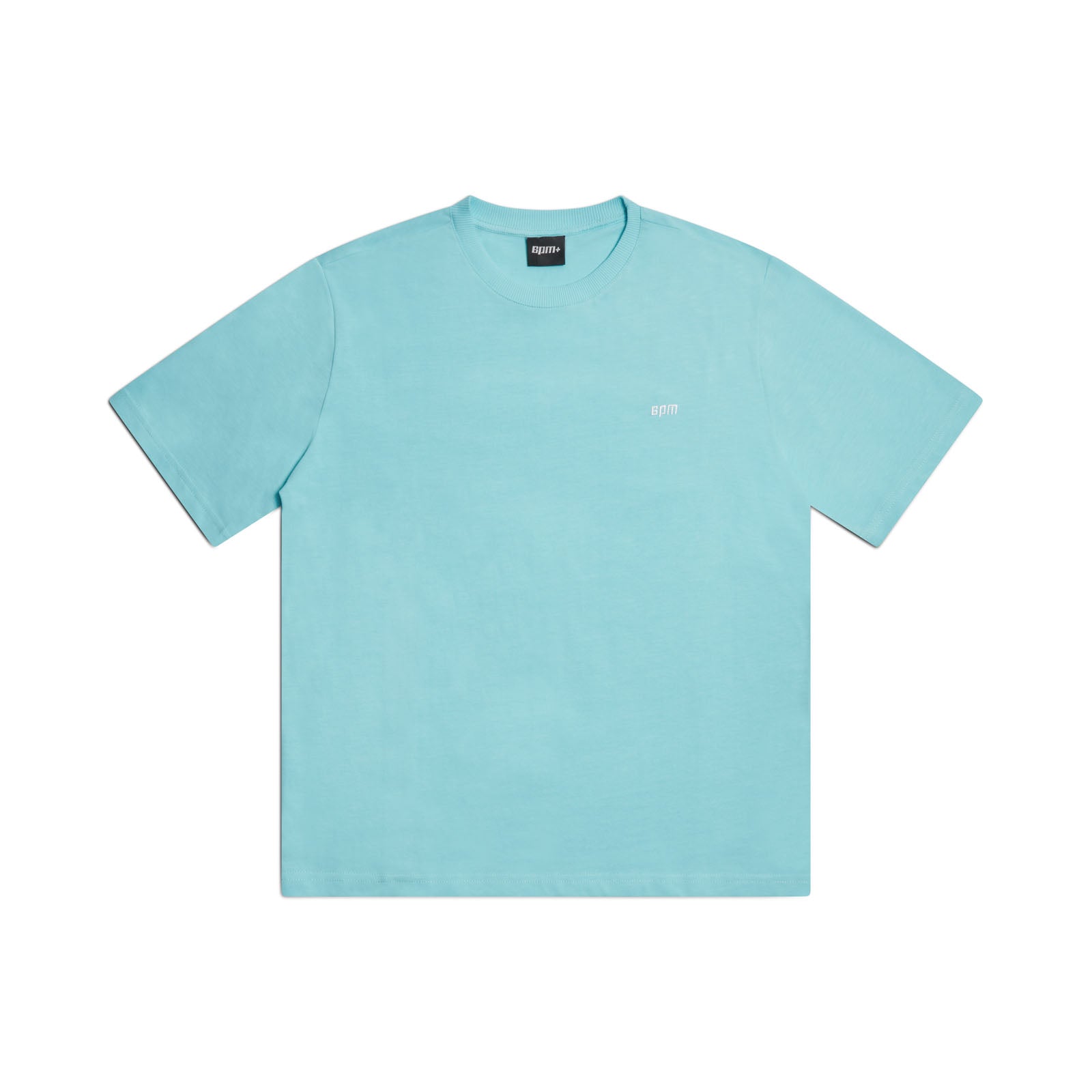 The 6PM T-SHIRT TURQUOISE is a classic crew neck short sleeve tee in light blue, displayed flat on a white background with a small white logo on the left chest.