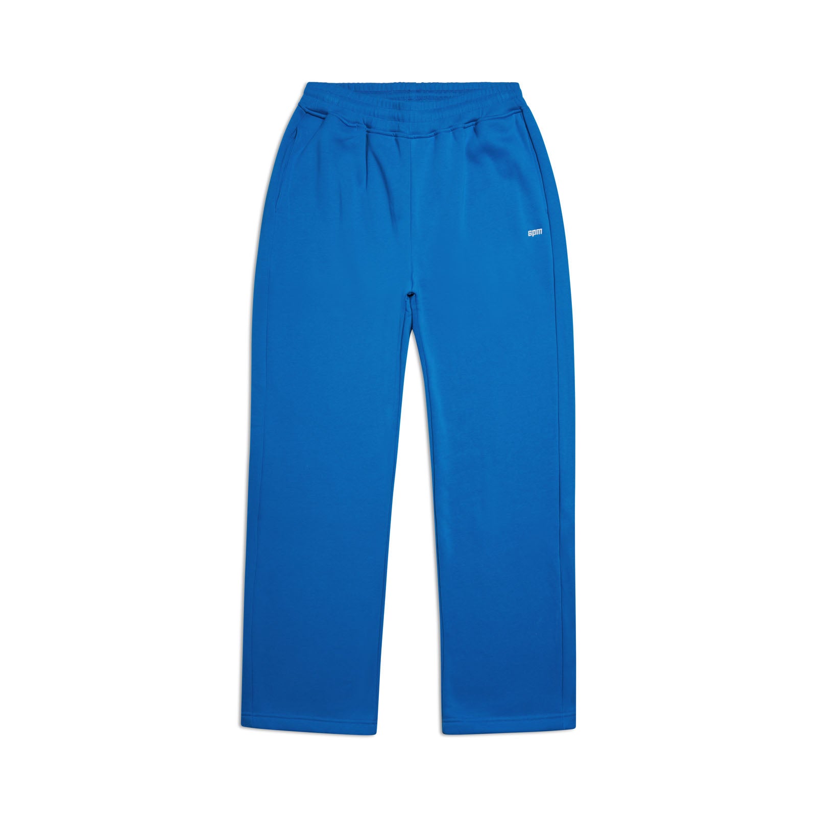 The OPEN LEG JOGGER PRINCESS BLUE by 6PM features bright blue open-leg pants with an elastic waistband, side pockets, and a small white logo on the thigh—a modern classic for everyday comfort. Displayed on a white background.