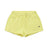 The 6PM WMNS SHORTS BUTTERCREAM are yellow athletic shorts featuring an elastic waistband, drawstring ties, side pockets, and a small black BPM logo on the lower left hem, shown against a white background.