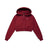 The 6PM WMNS Cropped Zip Hoodie in wine red features long sleeves, a hood, and a small white front logo.