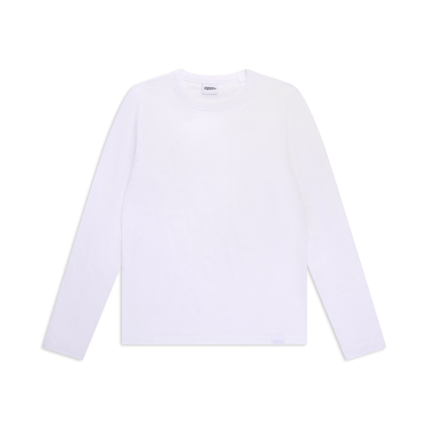 The 6PM CLEAN LONGSLEEVE WHITE is a plain white, long-sleeved crew neck T-shirt shown on a white background.