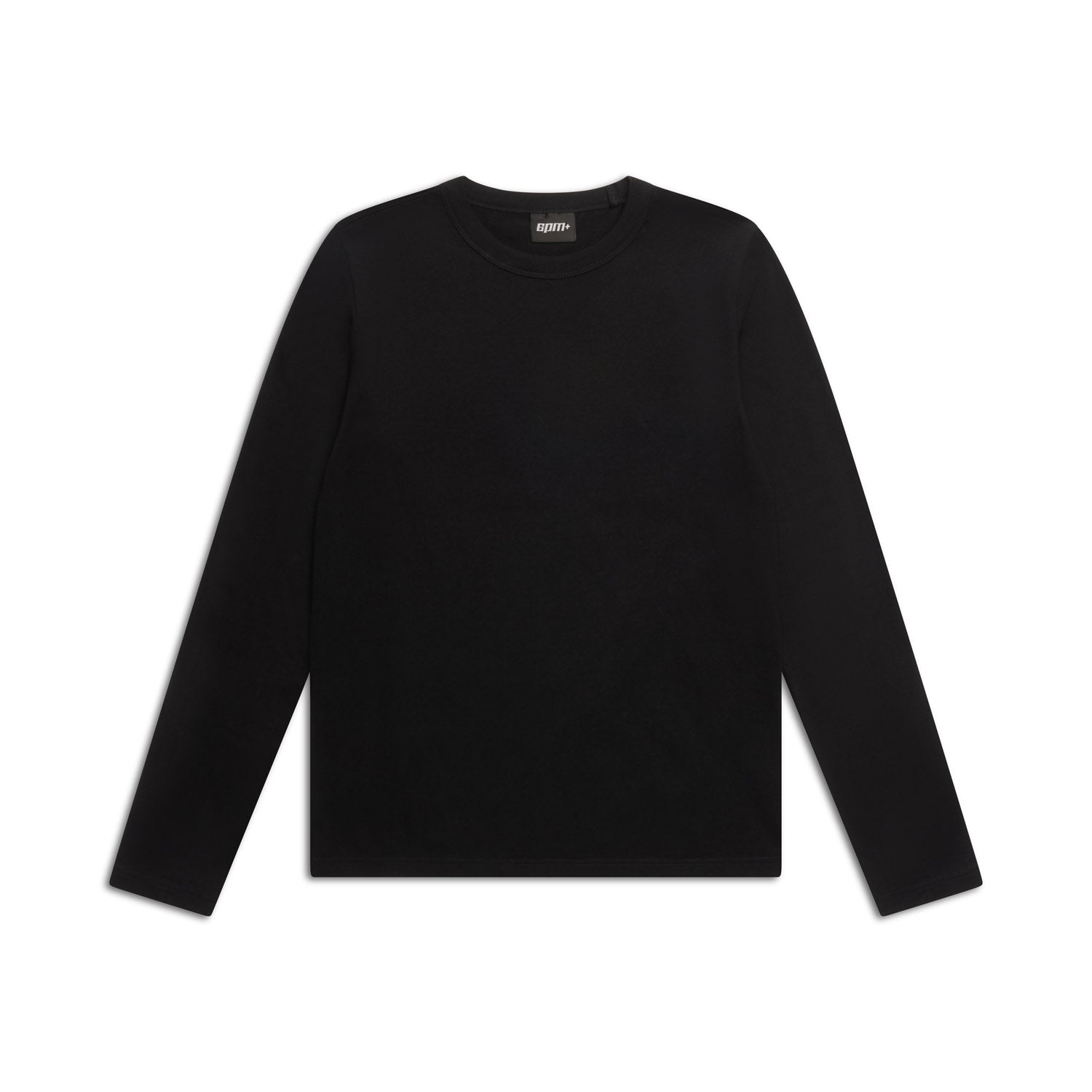 The 6PM CLEAN LONGSLEEVE BLACK shirt, featuring a plain black design with no visible patterns, logos, or designs, is laid flat on a white background.
