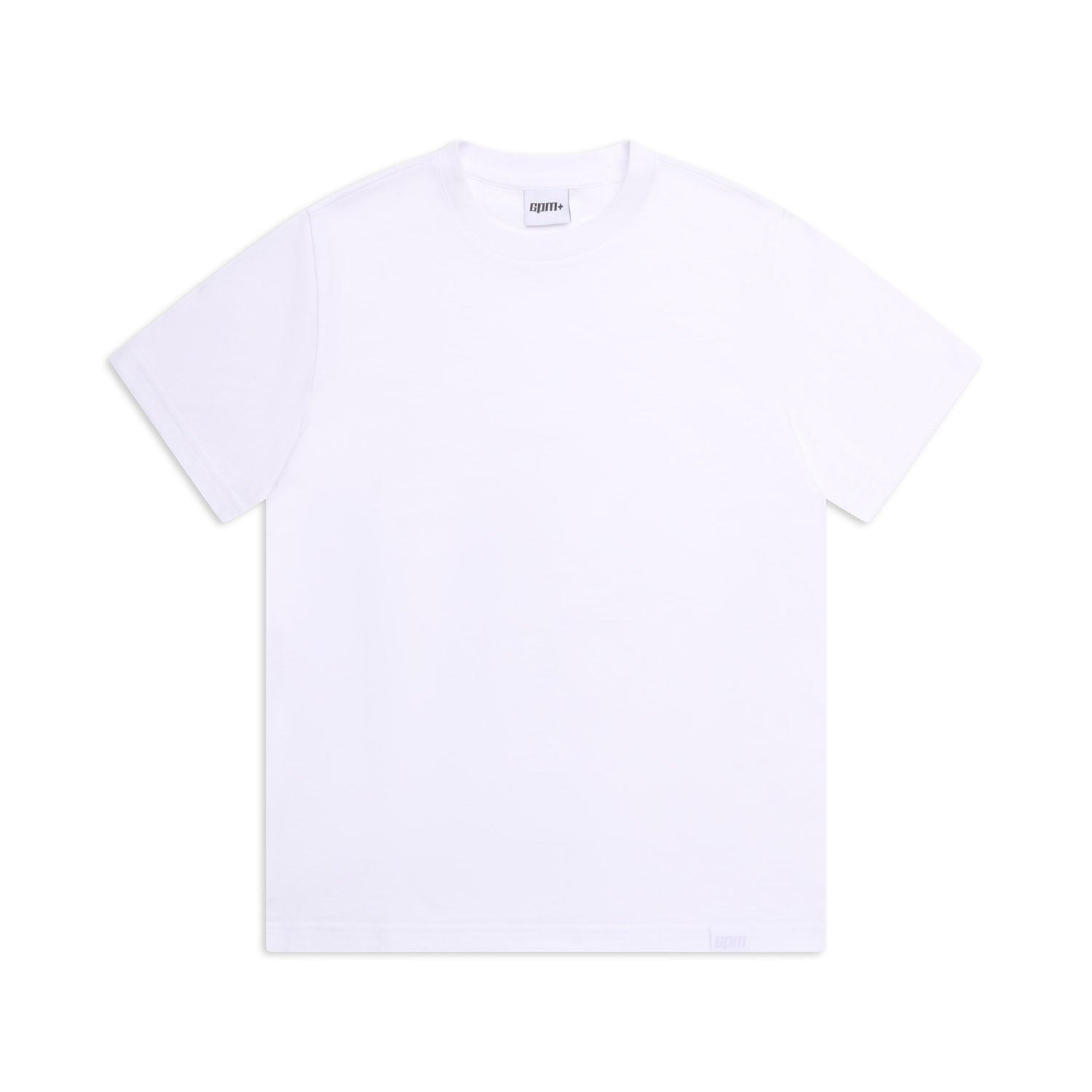 The 6PM SLIM FIT T-SHIRT WHITE features a crew neck and short sleeves, displayed flat on a white background to highlight its clean, everyday design.