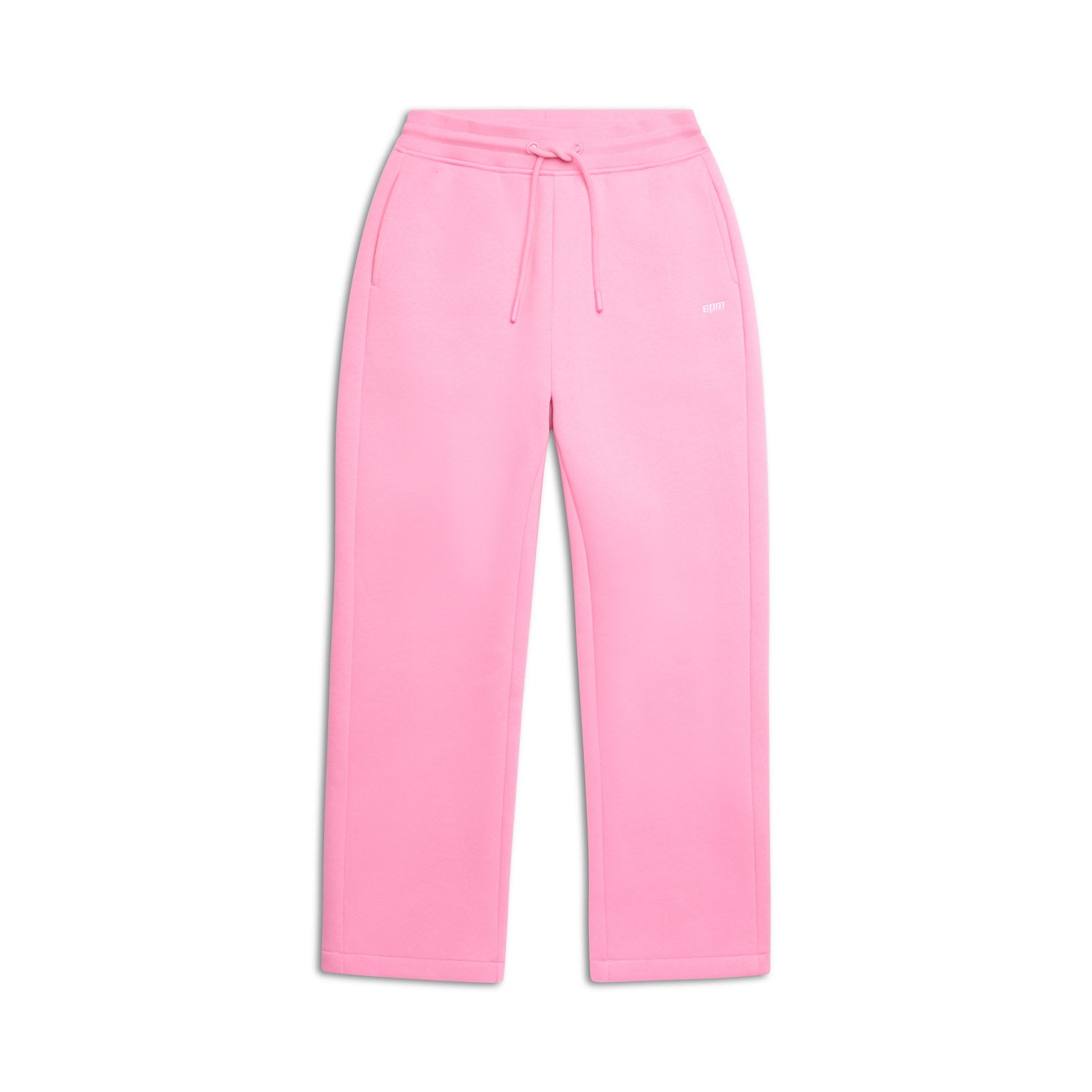 The 6PM WMNS OPEN LEG BUBBLEGLOW sweatpants feature a bright pink color, drawstring waist, and straight-leg fit, shown on a white background.