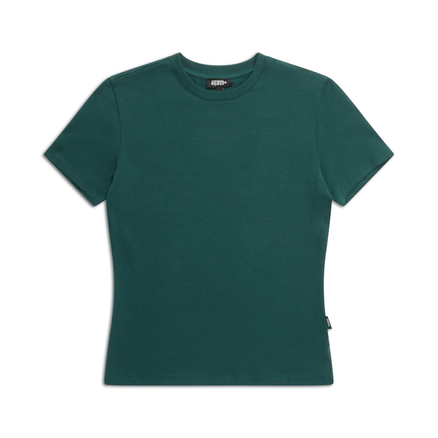 The 6PM WMNS T-SHIRT EVERGREEN is a plain, short-sleeved, crew neck top in solid dark green, shown flat on a white background.