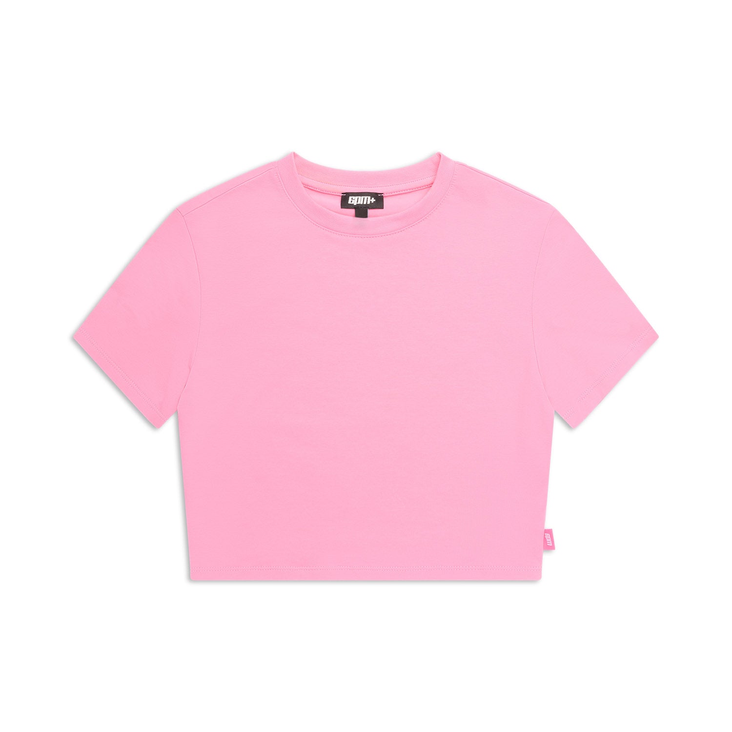 The 6PM WMNS CROPPED T-SHIRT BUBBLEGLOW is a solid pink, plain, short-sleeved cropped tee shown laid flat on a white background.