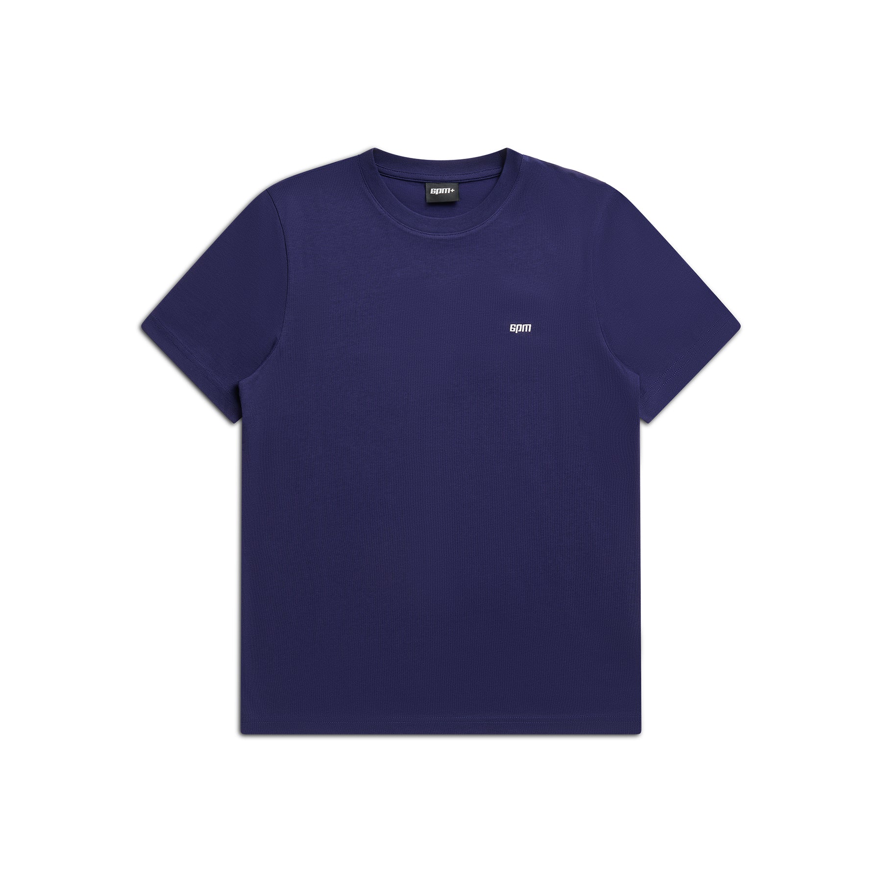 The 6PM SLIM FIT T-SHIRT ORBIT BLUE is a plain, dark blue, slim fit tee made from premium cotton with a small white logo on the left chest, shown against a white background.