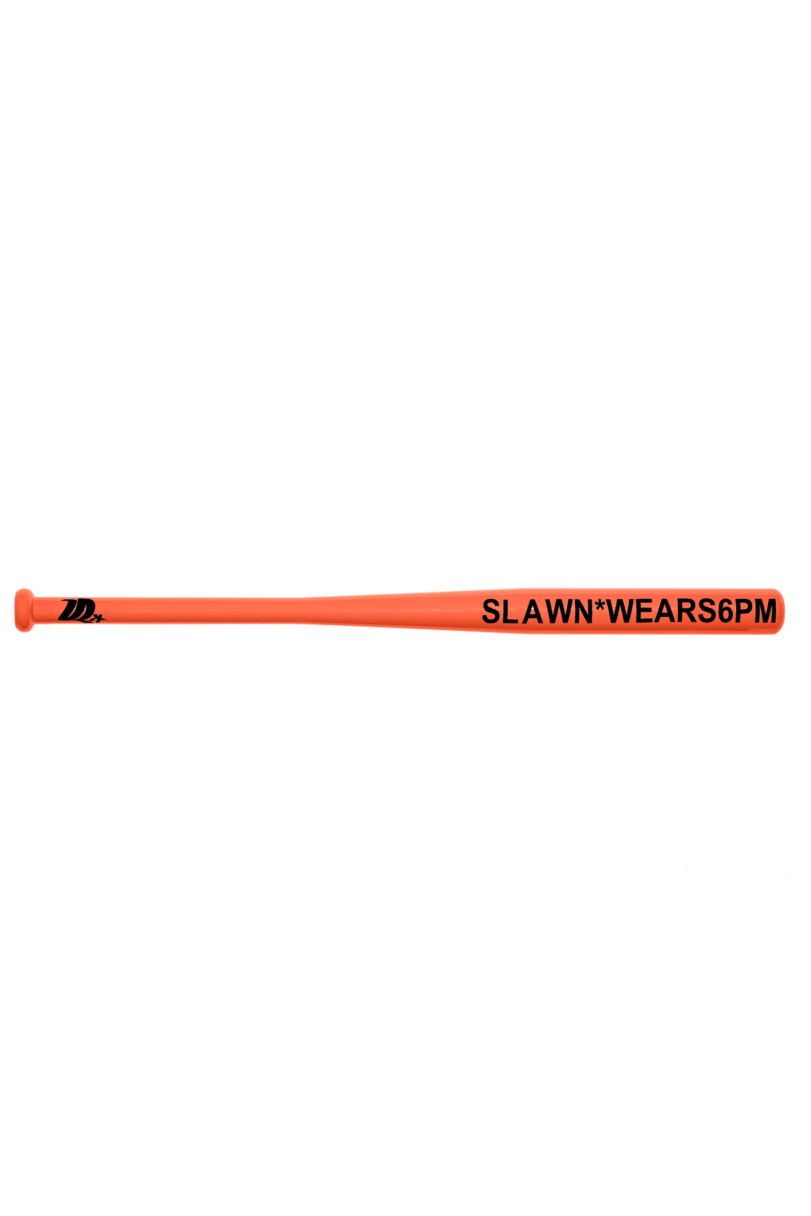The HIT AND RUN BAT ORANGE by 6PM is an orange baseball bat featuring "SLAWN*WEARS6PM" in black along the side, shown against a plain white background.
