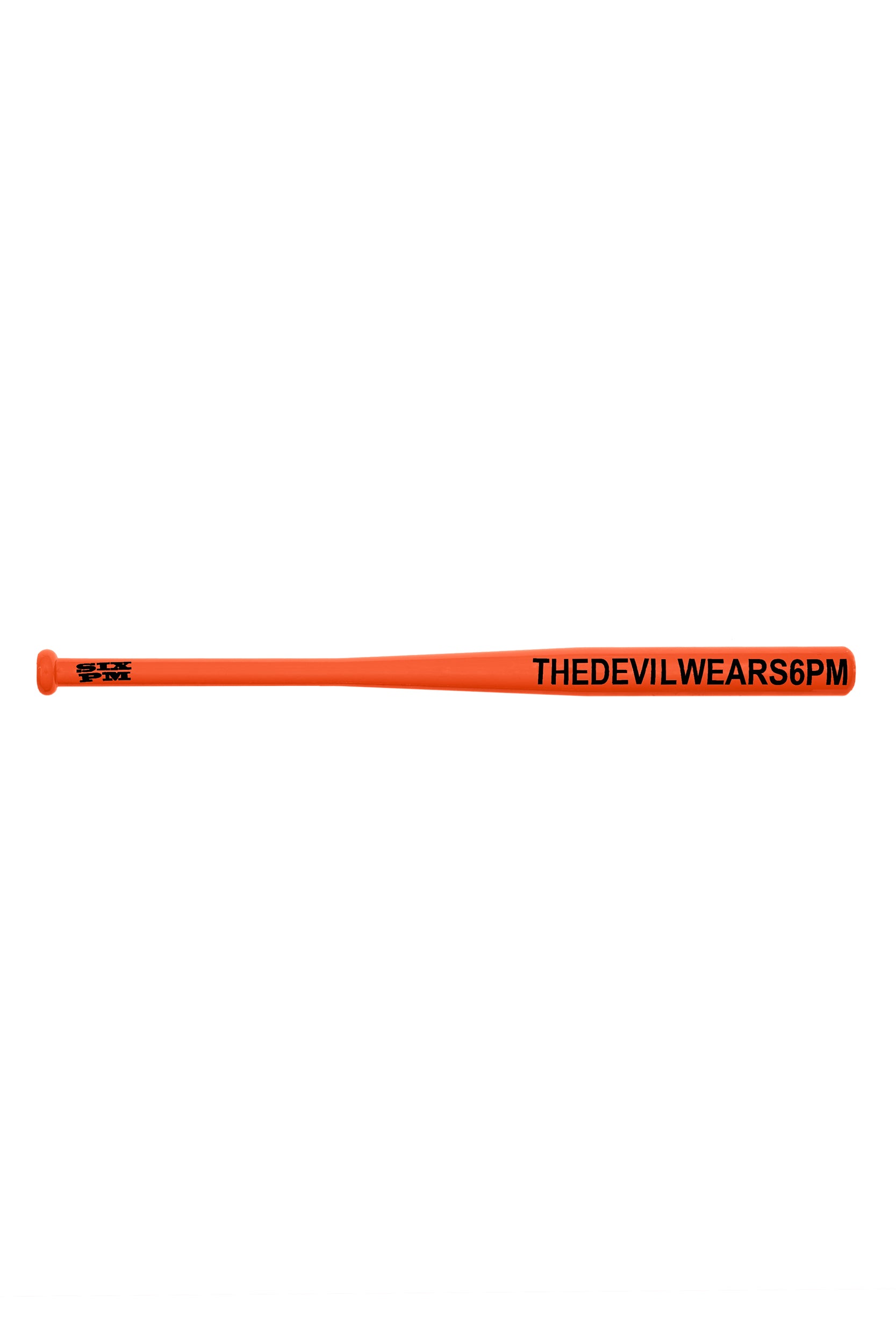 An orange HIT AND RUN BAT ORANGE by 6PM features "THEDEVILWEARS6PM" in black along the barrel.